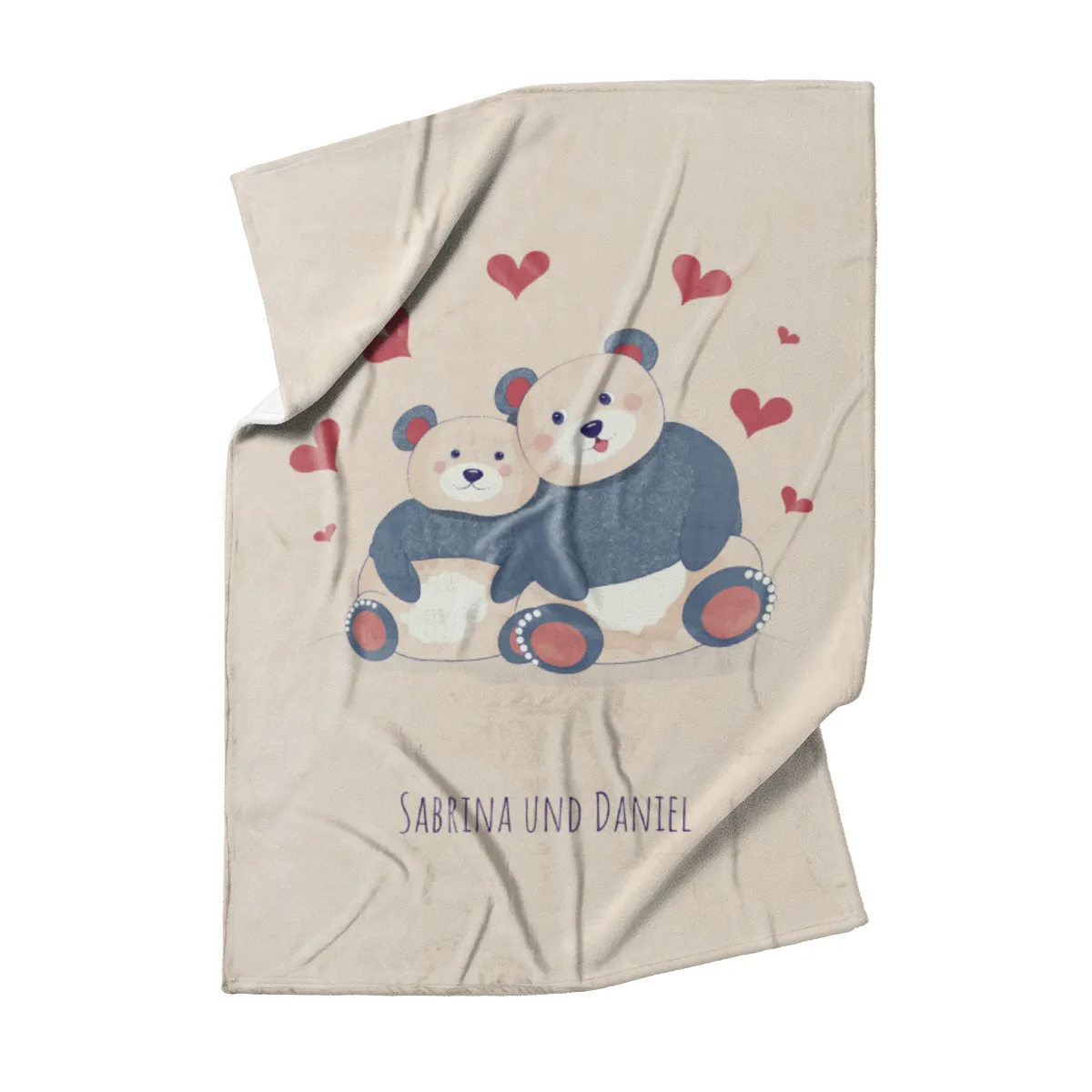 Kuscheldecke Verliebte Bären - mit Namen personalisierbar - Geschenkidee für Verliebte, Valentinstag Verliebte Bären 140 x 200 cm