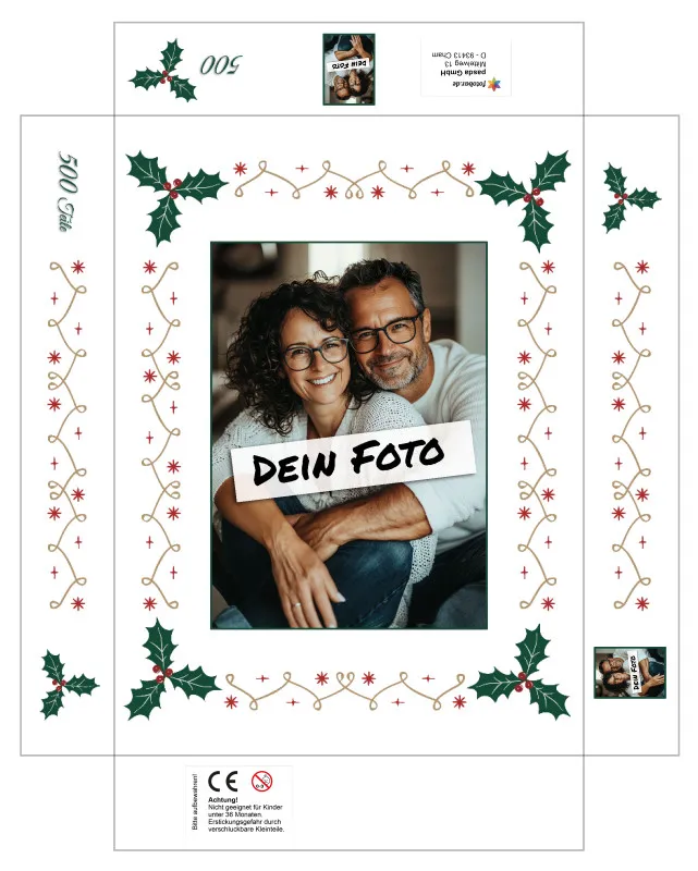 Fotopuzzle mit eigenem Bild - Fotopuzzle selbst gestalten 1000 Teile - Schachtel Weihnachtsbordüre - 1000 Teile Puzzle mit Foto - Geschenk Weihnachten Xmas2 1000 Teile Quer