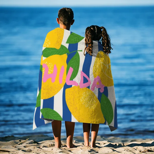 Badetuch Zitronen mit Namen personalisiert - personalisiertes Namensbadetuch - Strandtuch mit Namen - Zitronen