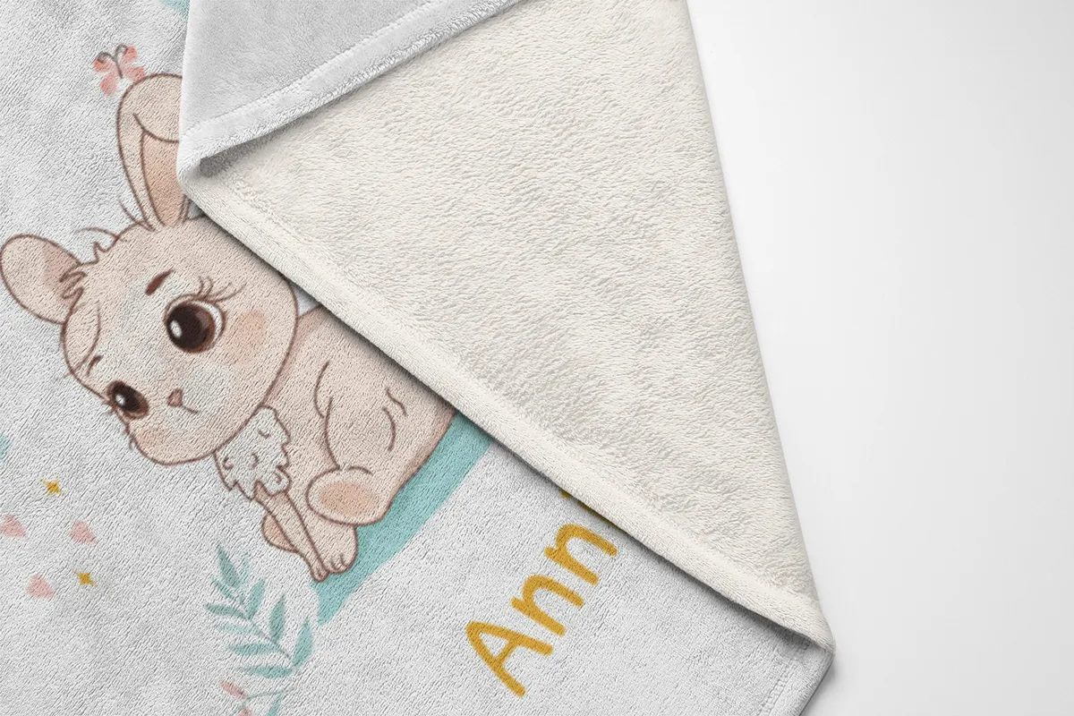 Babydecke Häschen mit Regenbogen - mit Namen personalisierbar Hase 75 x 100 cm
