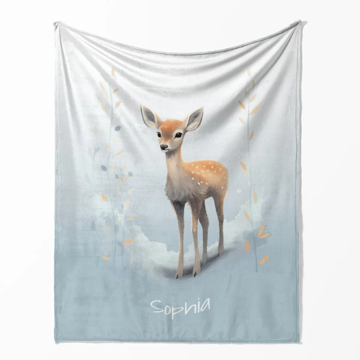 Personalisierte Kuscheldecke Rehkitz - Kuscheldecke mit Namen und niedlichem Rehkitz - Kuscheldecke 75 x 100 cm mit Namen personalisierbar - Geschenkidee Weihnachten Rehkitz 75 x 100 cm