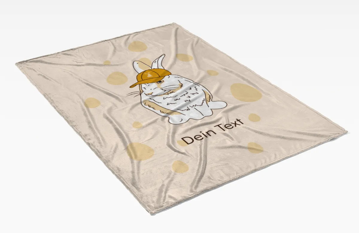 Kuscheldecke Hase mit Käppi - mit Namen personalisierbar - Geschenkidee Ostern, Osterdeko Hase Käppi 125 x 155 cm