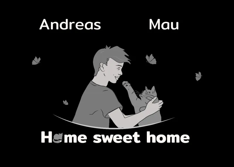 Personalisierte Fußmatte Pärchen mit Hund und Katze schwarz 70 x 50 cm