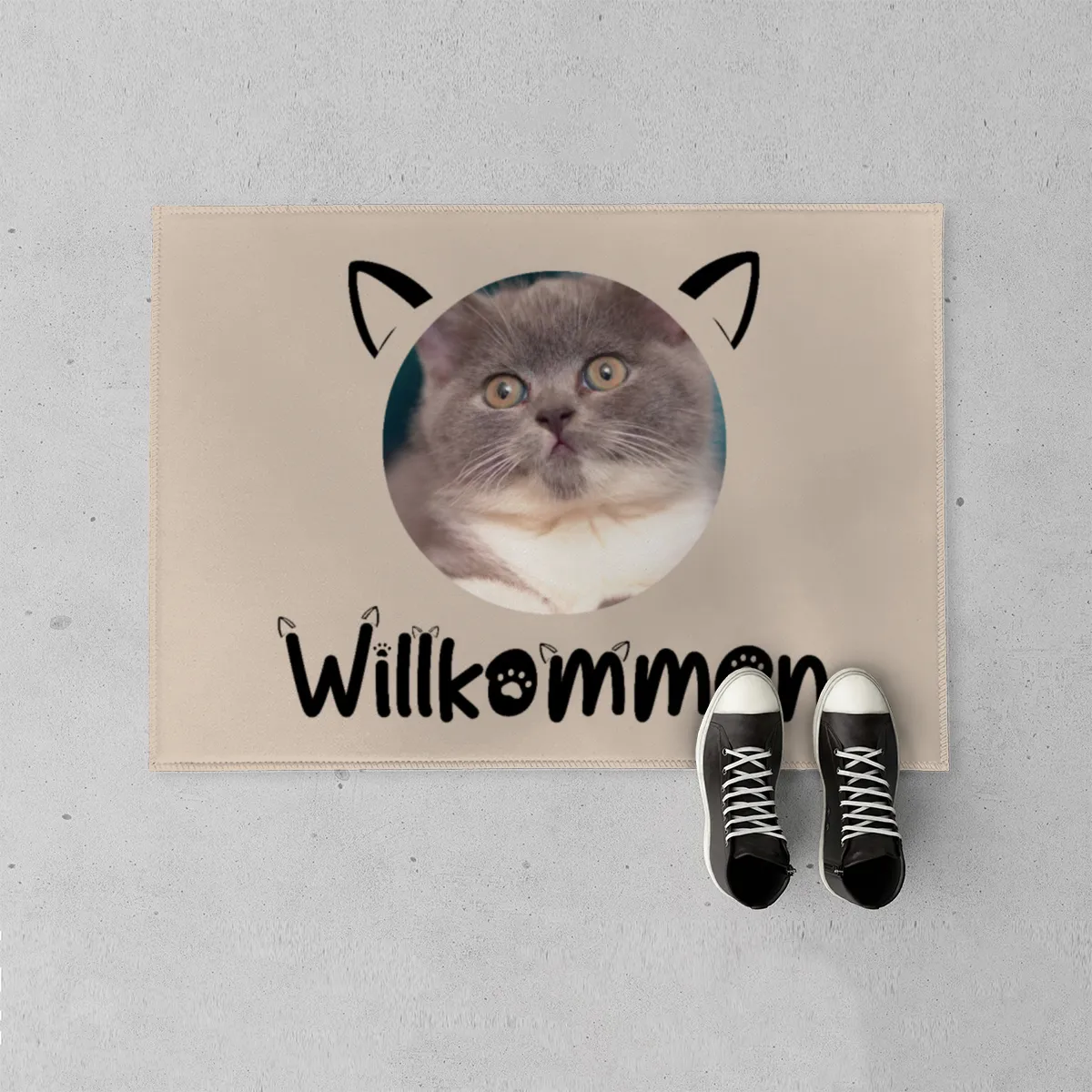 Fußmatte Willkommen im Cat-Style personalisiert mit Foto - Geschenkidee für Familie, Paare, zum Einzug - Türvorleger mit Bild bedruckt Willkommen Cat-Style 70 x 50 cm