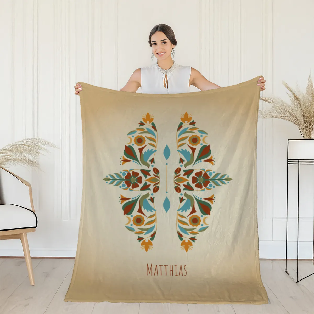 Sternzeichen Wohndecke Wassermann floral mit Namen personalisierbar