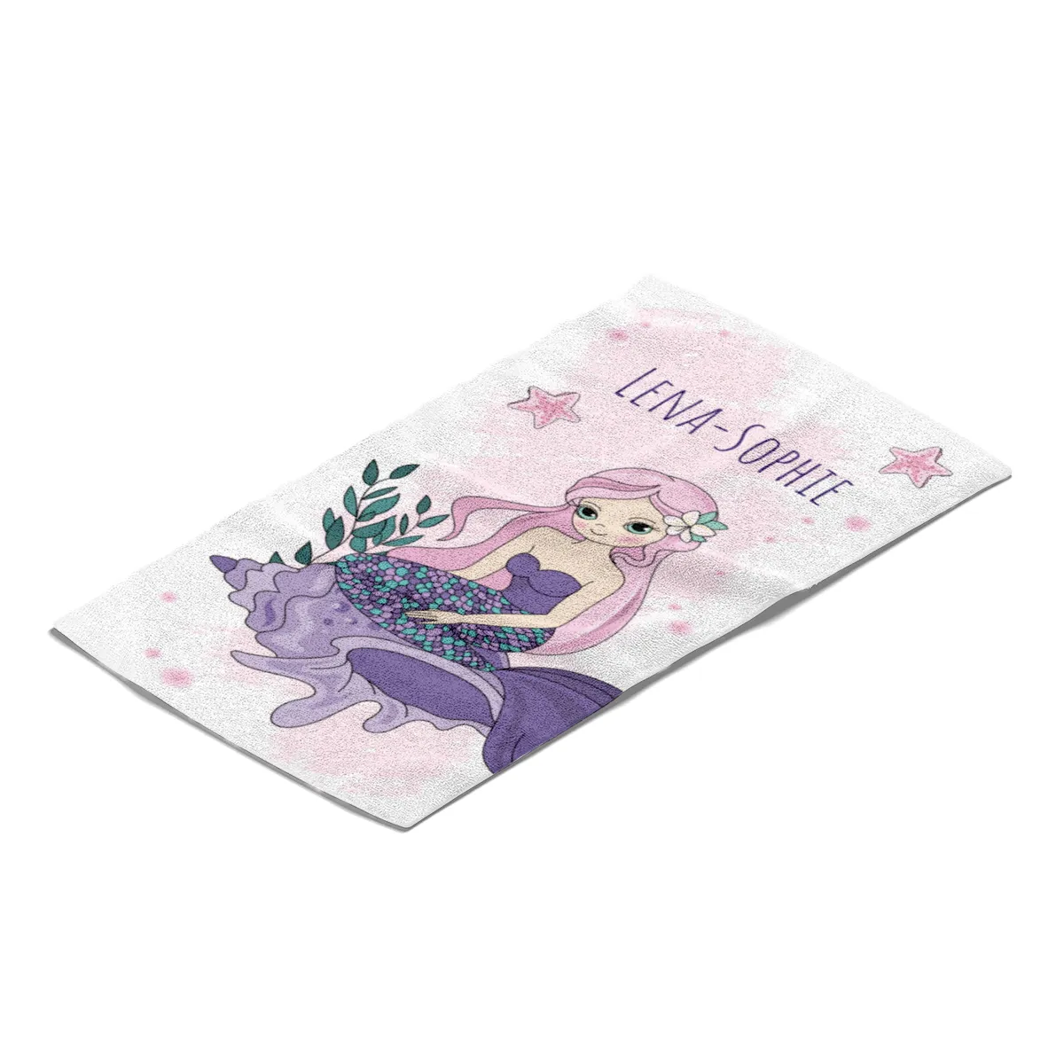 Handtuch mit Namen personalisierbar - personalisiertes Namens-Handtuch - Kinderhandtuch mit Wunschtext - Meerjungfrau