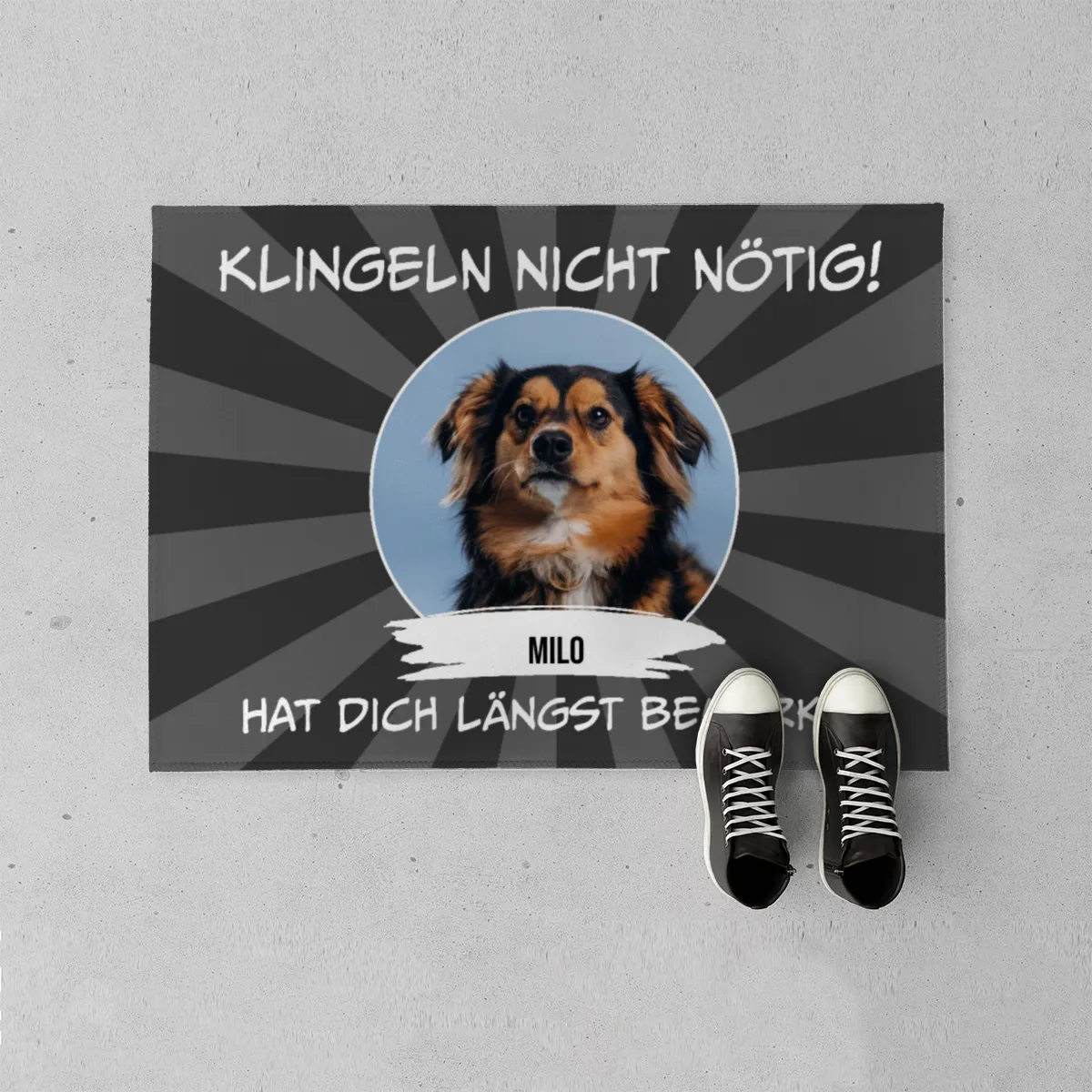 Fußmatte personalisiert mit Foto und Text - Geschenkidee für Familie, Haustierbesitzer, zum Einzug - Türvorleger mit Bild und Text bedruckt Klingeln nicht nötig 70 x 50 cm