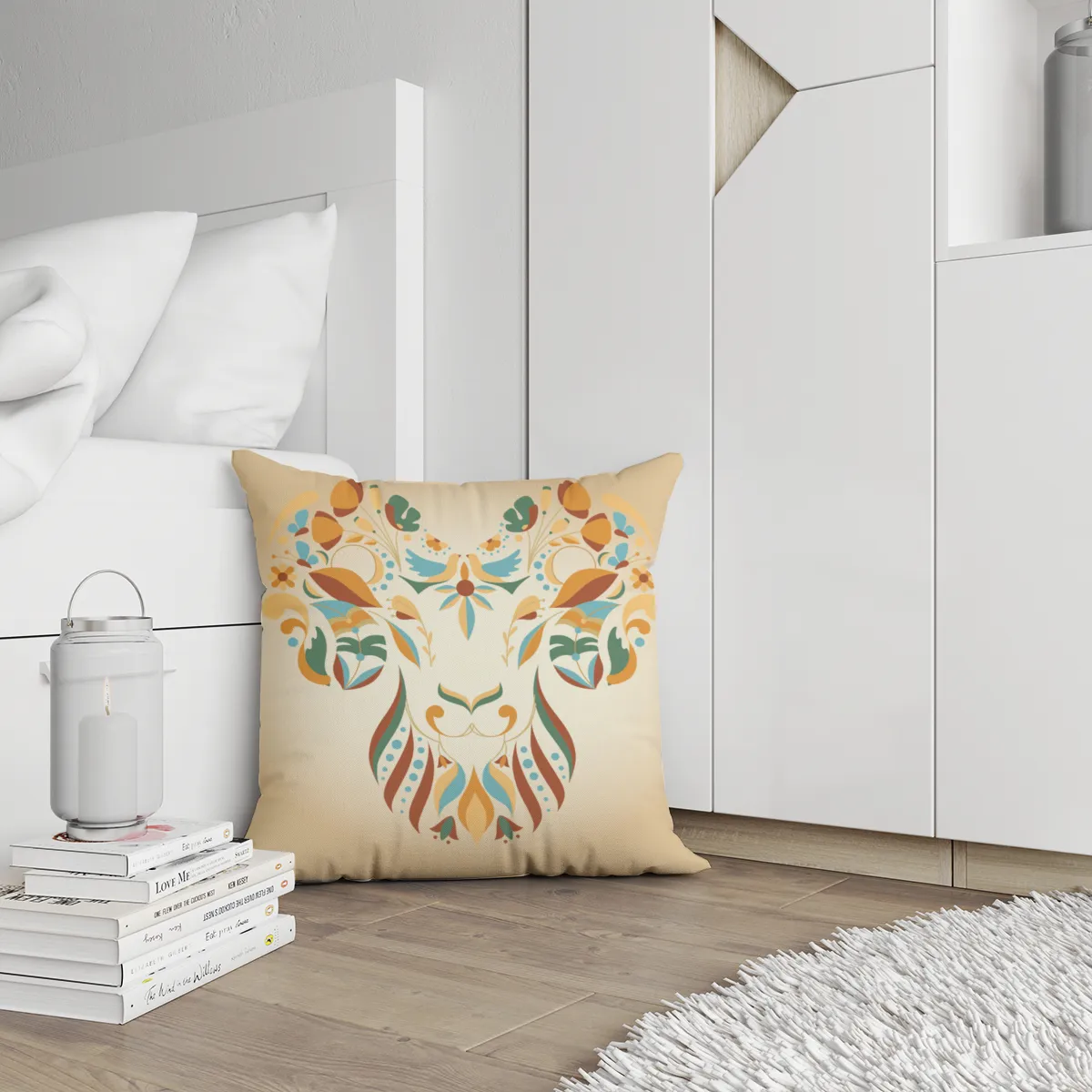 Samtkissen Zodiac Art – Löwe floral