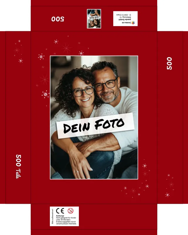Fotopuzzle mit eigenem Bild - Fotopuzzle selbst gestalten 1000 Teile - Schachtel Sternchen rot - 1000 Teile Puzzle mit Foto - Geschenk Weihnachten Sternchen rot 1000 Teile Quer