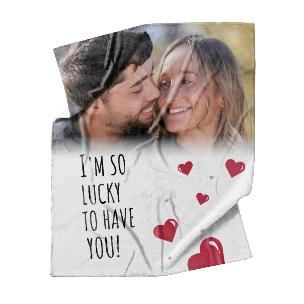 Kuscheldecke So Lucky - mit Foto personalisierbar - Geschenkidee für Verliebte, Valentinstag So Lucky