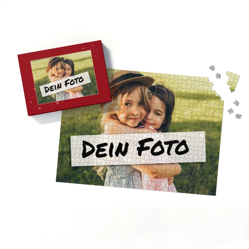 Fotopuzzle mit eigenem Bild - Fotopuzzle selbst gestalten 2000 Teile - Schachtel Sternchen rot - 2000 Teile Puzzle mit Foto - Geschenk Weihnachten Sternchen rot 2000 Teile Quer