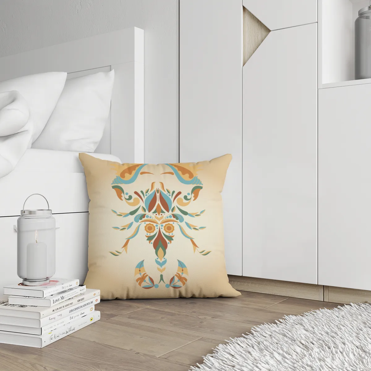 Samtkissen Zodiac Art – Löwe floral