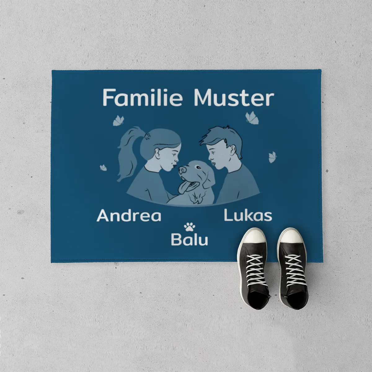 Personalisierte Fußmatte Pärchen mit Hund und Katze schwarz 70 x 50 cm