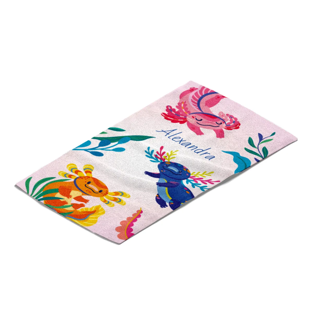 Duschtuch mit Namen personalisierbar - personalisiertes Namens-Duschtuch mit Wunschtext - Axolotls