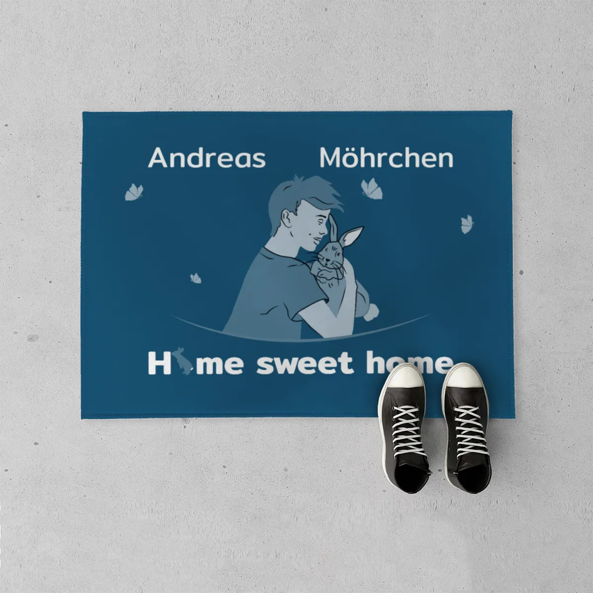 Personalisierte Fußmatte Pärchen mit Hund und Katze schwarz 70 x 50 cm