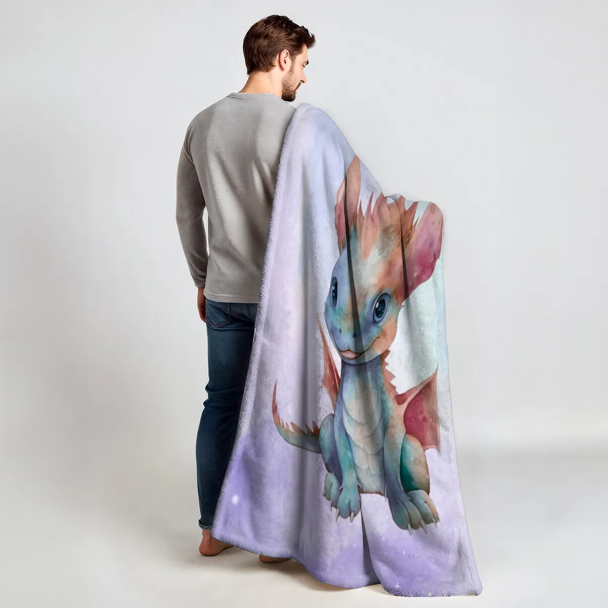 Wohndecke mit Namen personalisierbar, Kuscheldecke, Namensdecke mit Drachen, Geschenkidee Geburtstag Motiv Drache 1 140 x 200 cm