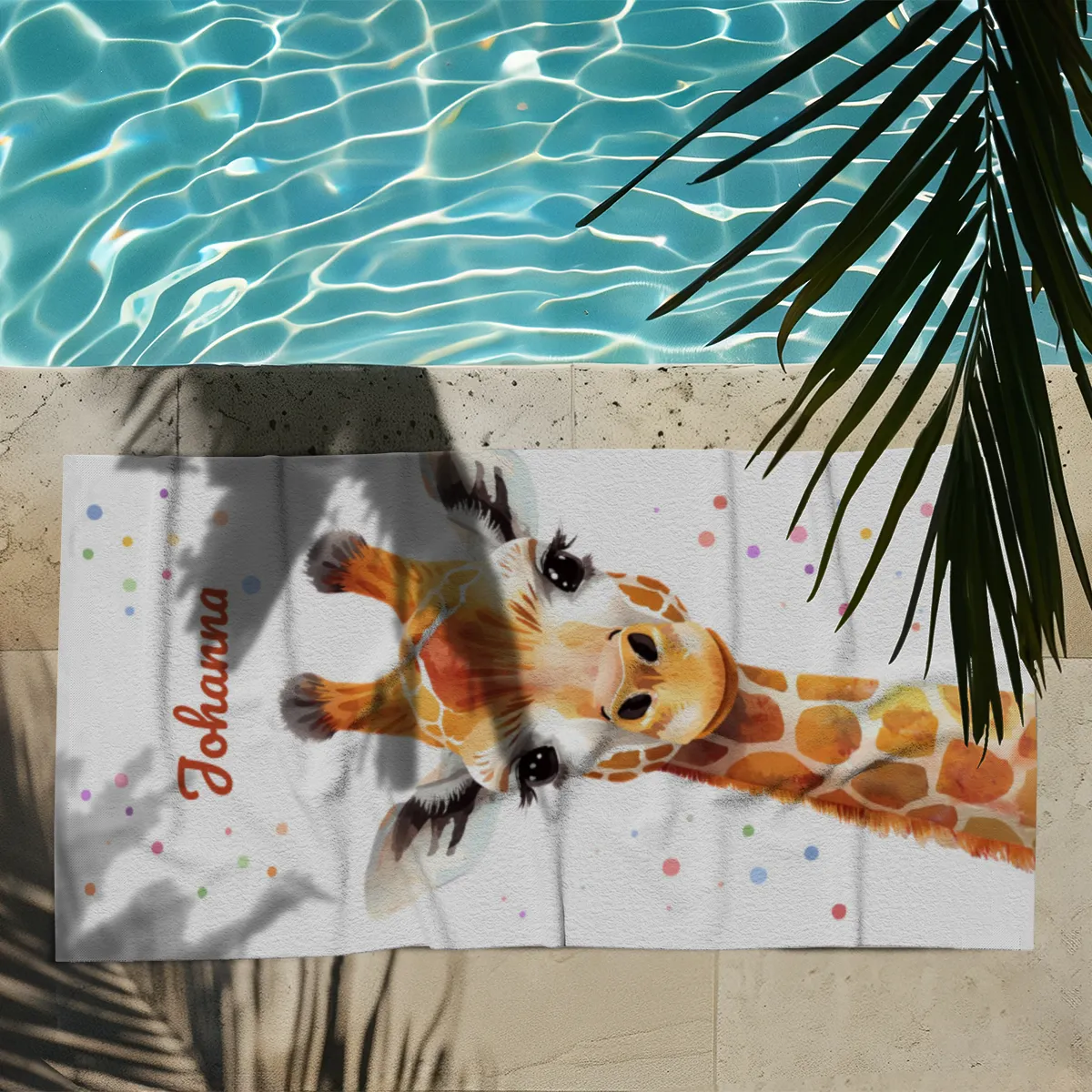 Badetuch mit Namen personalisierbar - personalisiertes Namens-Badetuch - Strandtuch mit Wunschtext - Giraffe