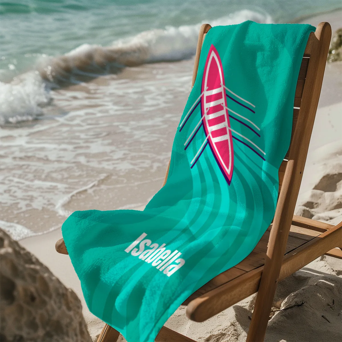 Badetuch Sport - mit Namen personalisierbar - personalisiertes Namens-Badetuch - Strandtuch mit Wunschtext - Ruderboot