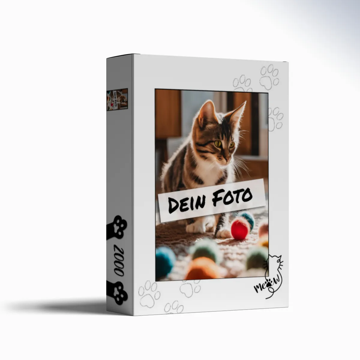Fotopuzzle mit eigenem Bild - Puzzle selbst gestalten 1000 Teile - Schachtel Meow - mit Foto personalisiert - Geschenk Katzenfans Meow 1000 Teile Quer