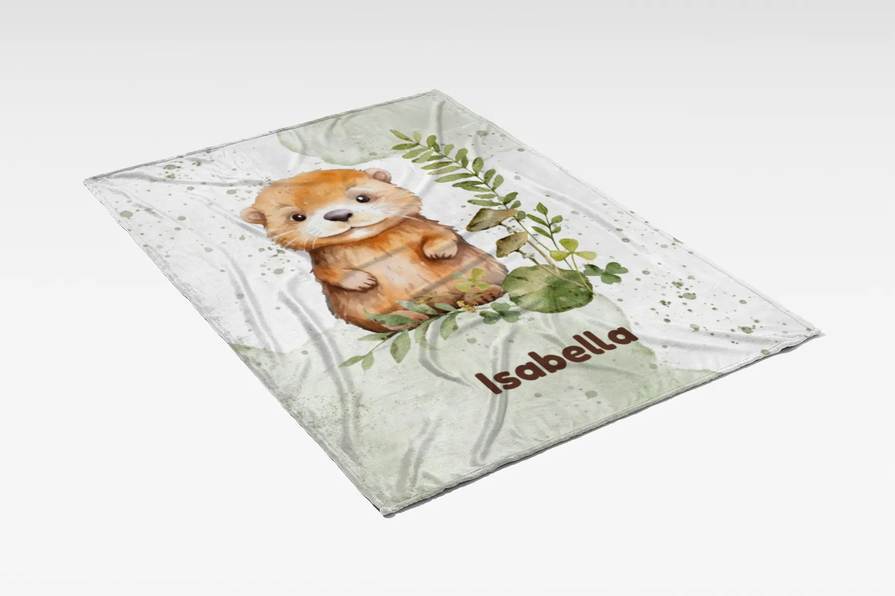 Wohndecke mit Namen personalisierbar, Kuscheldecke, Namensdecke mit Tiermotiv, Geschenkidee Geburtstag Motiv Kleiner Otter 140 x 200 cm