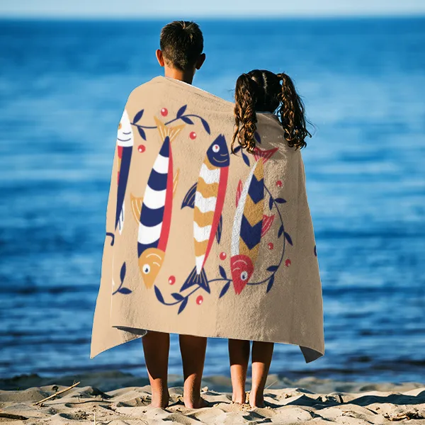 Badetuch mit Namen personalisierbar - personalisiertes Namens-Badetuch - Strandtuch mit Wunschtext - Sardinen floral