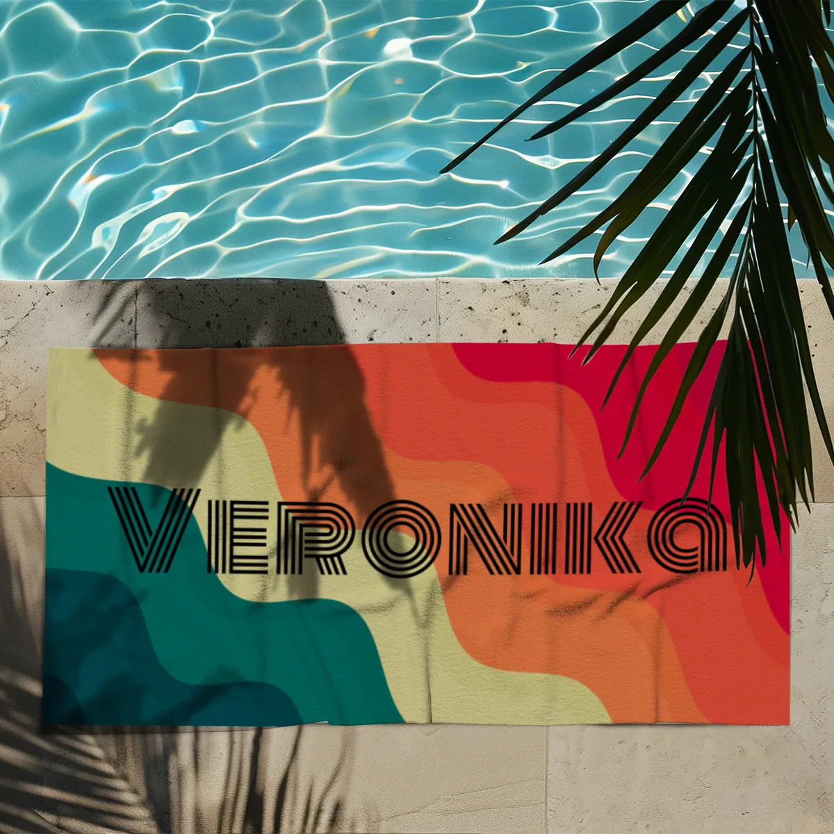Handtuch Retrolook mit Namen personalisiert - personalisiertes Namenshandtuch - Retro Wellen