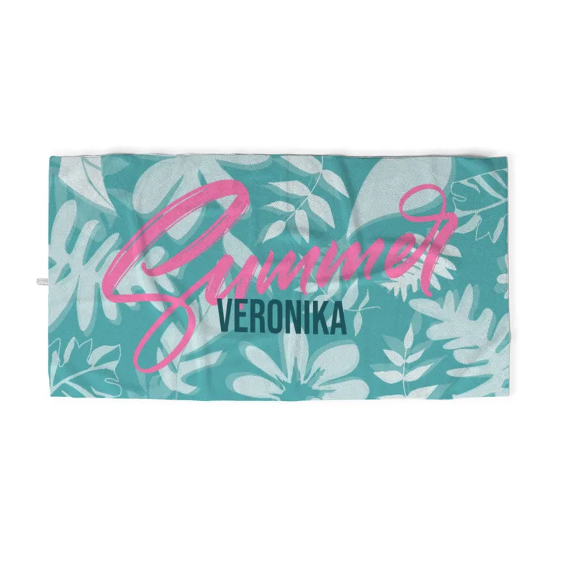 Badetuch Summer mit tropischen Blättern - mit Namen personalisierbar - personalisiertes Namensbadetuch - Strandtuch Sommer mit Namen - Summerleaves