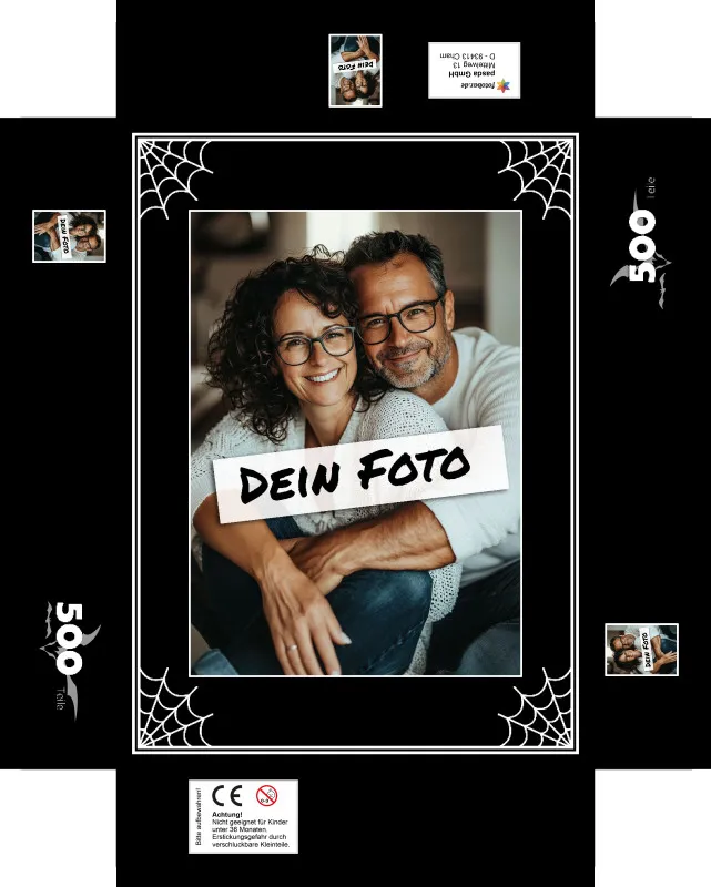Fotopuzzle mit eigenem Bild - Puzzle selbst gestalten 1000 Teile - Schachtel im Spinnendesign - mit Foto personalisiert - Geschenk Geburtstag - Halloween 1000 Teile Quer