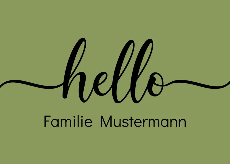 Fußmatte personalisiert - Geschenkidee für Familie, Paare, zum Einzug - Türvorleger mit Namen bedruckt - Motiv Hello grün 70 x 50 cm