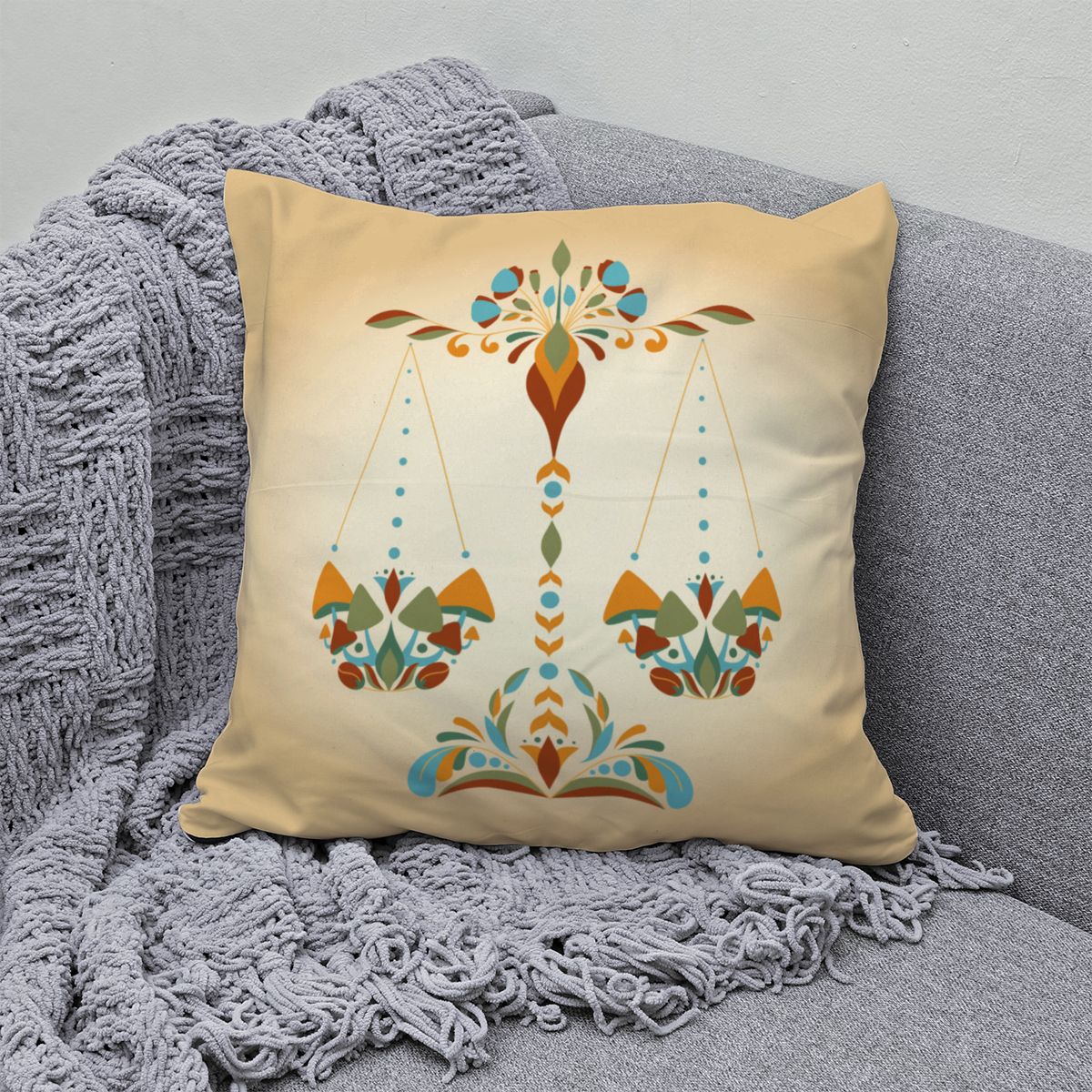 Samtkissen Zodiac Art – Waage floral