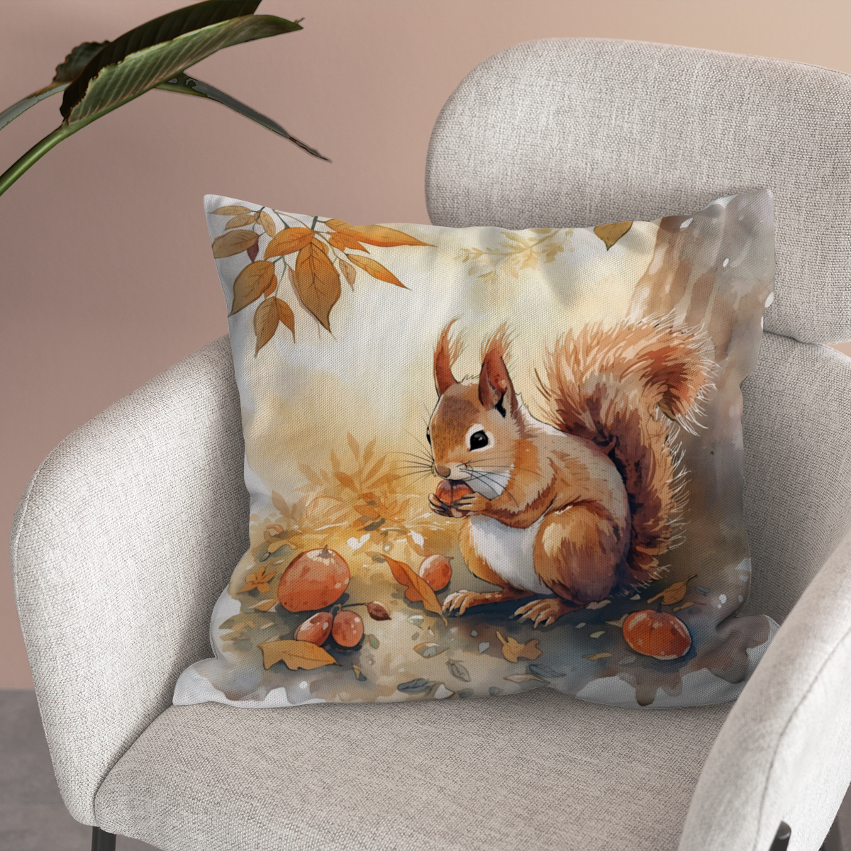 Samtkissenbezug Eichhörnchen im Herbst