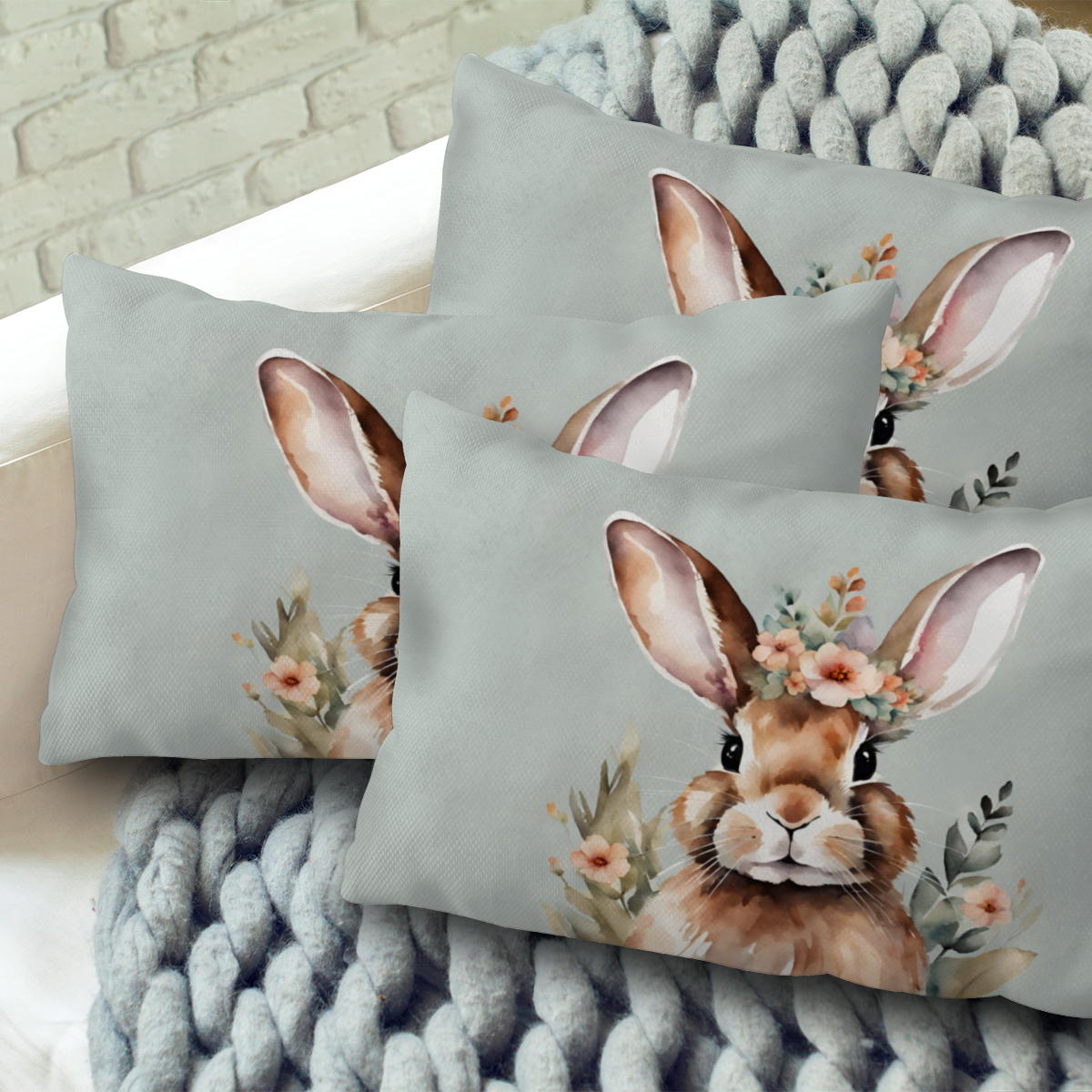 Kissenbezug Hase mit Blümchen