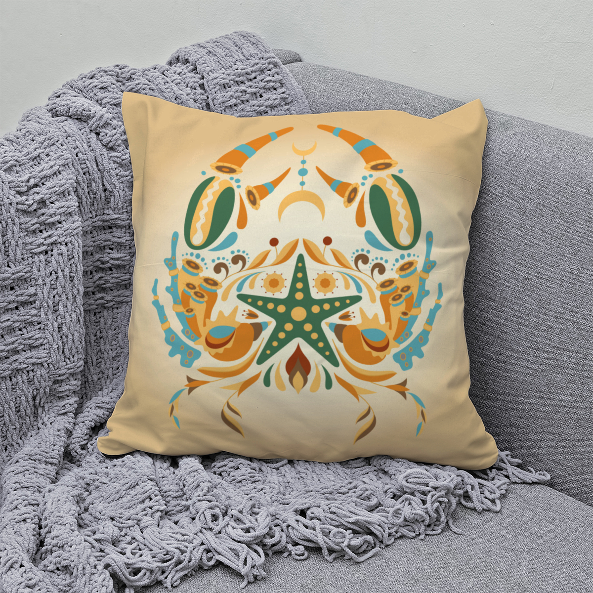 Samtkissen Zodiac Art – Krebs floral