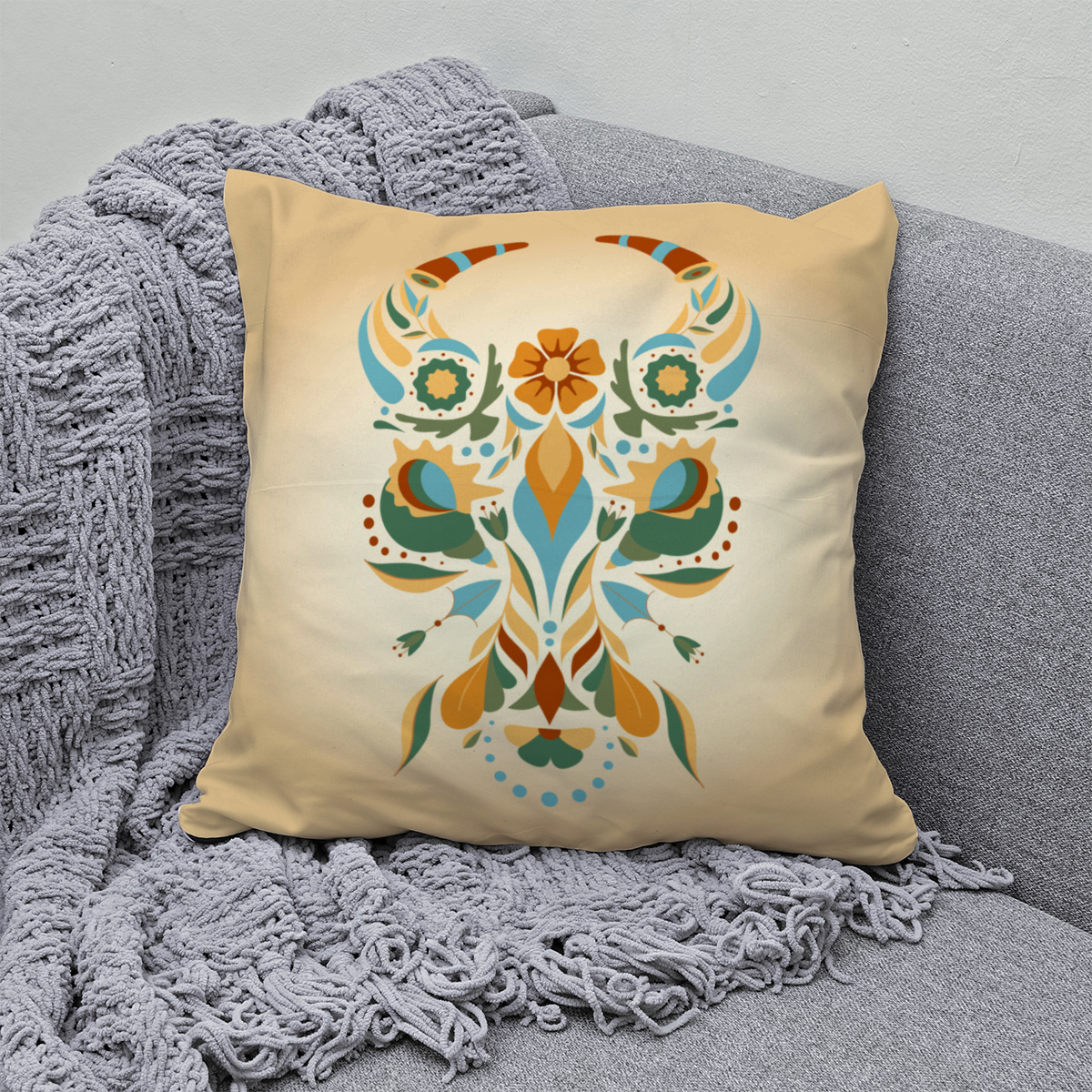 Samtkissen Zodiac Art – Stier floral