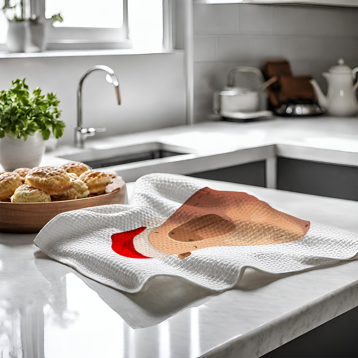 Geschirrtuch Weihnachtscapy mit Mütze