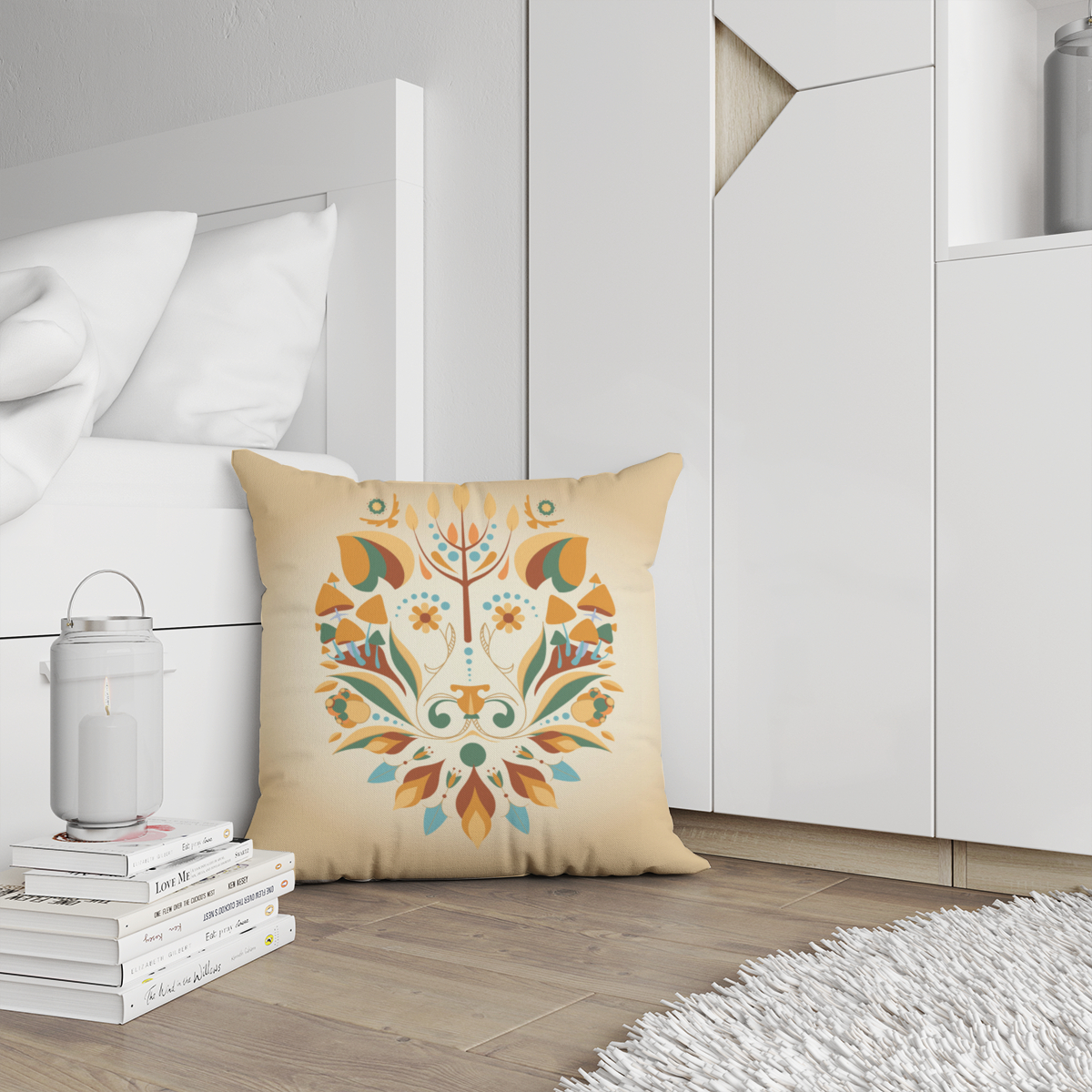 Samtkissen Zodiac Art – Löwe floral