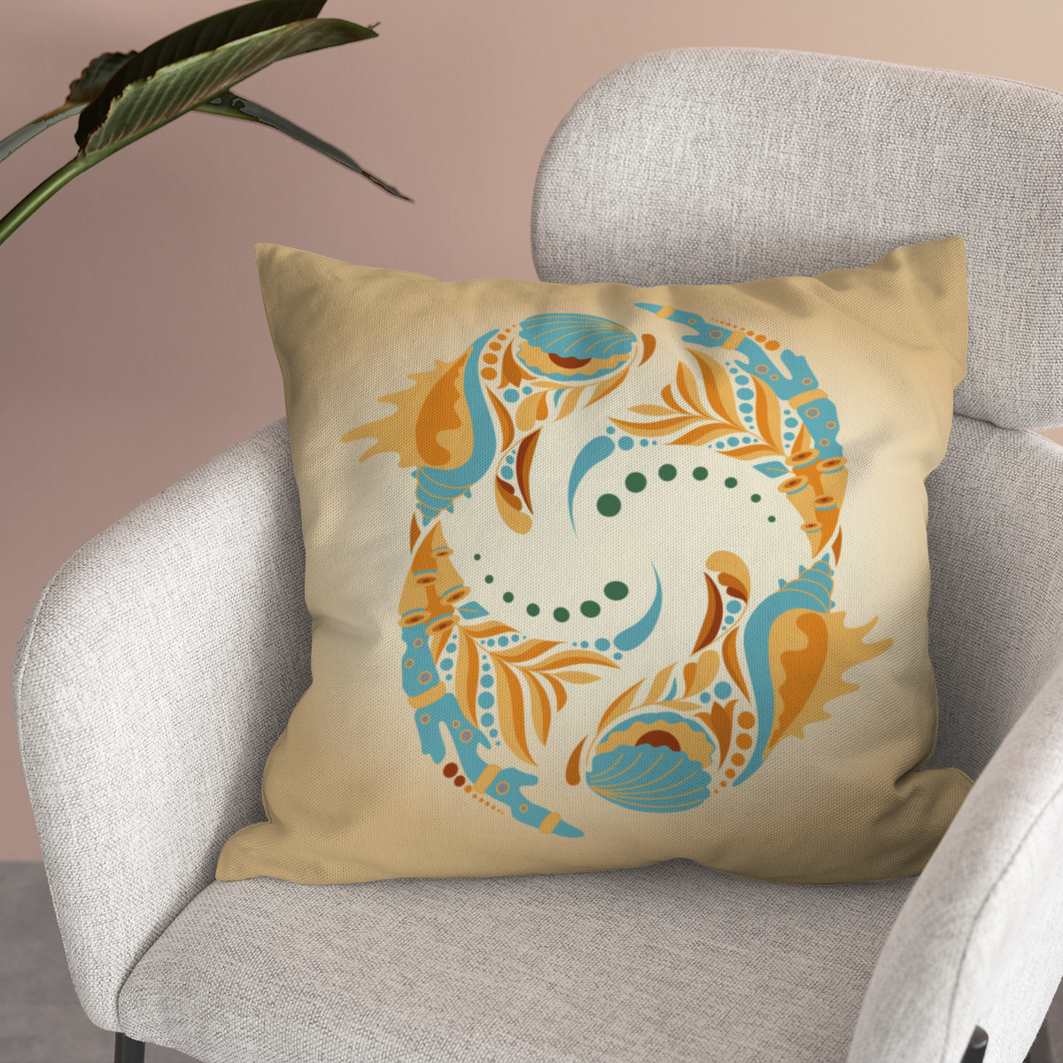 Samtkissen Zodiac Art – Fische floral