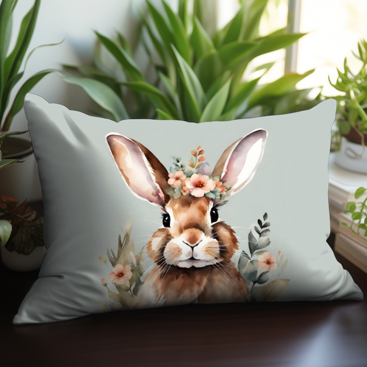Kissenbezug Hase mit Blümchen