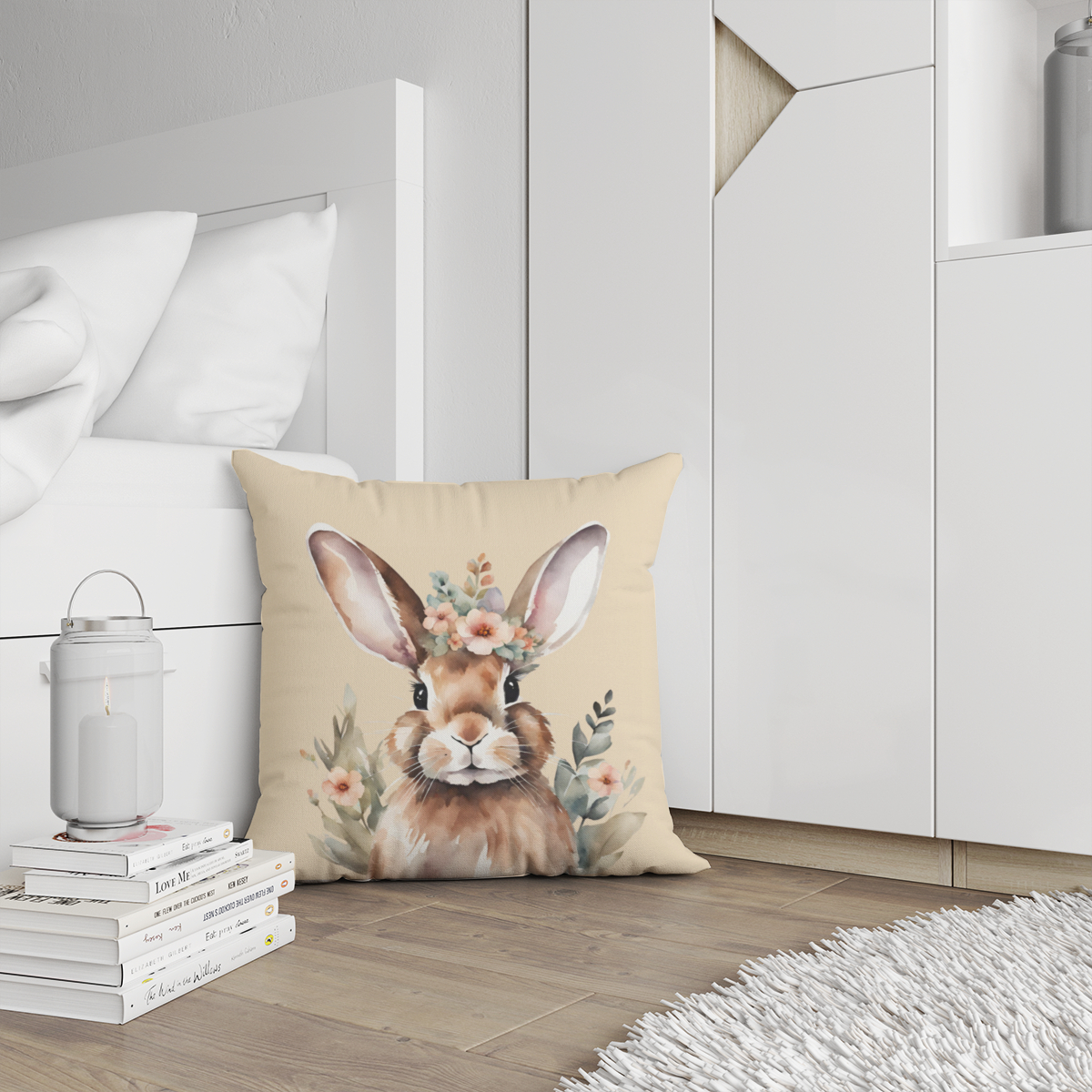 Samtkissenbezug Hase mit Blümchen