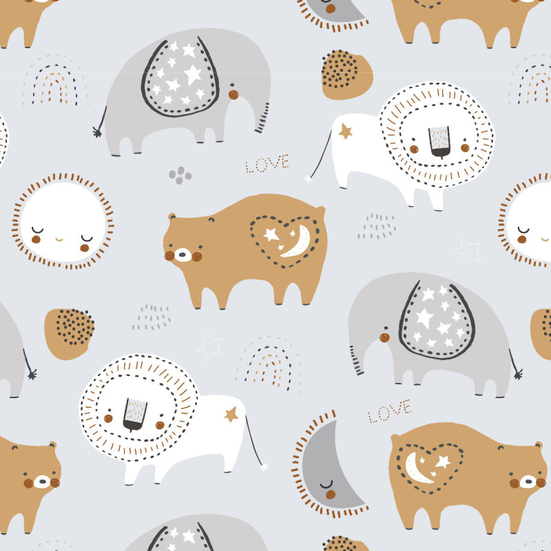 Kinderbettwäsche Elefant, Löwe und Bär Baumwolle