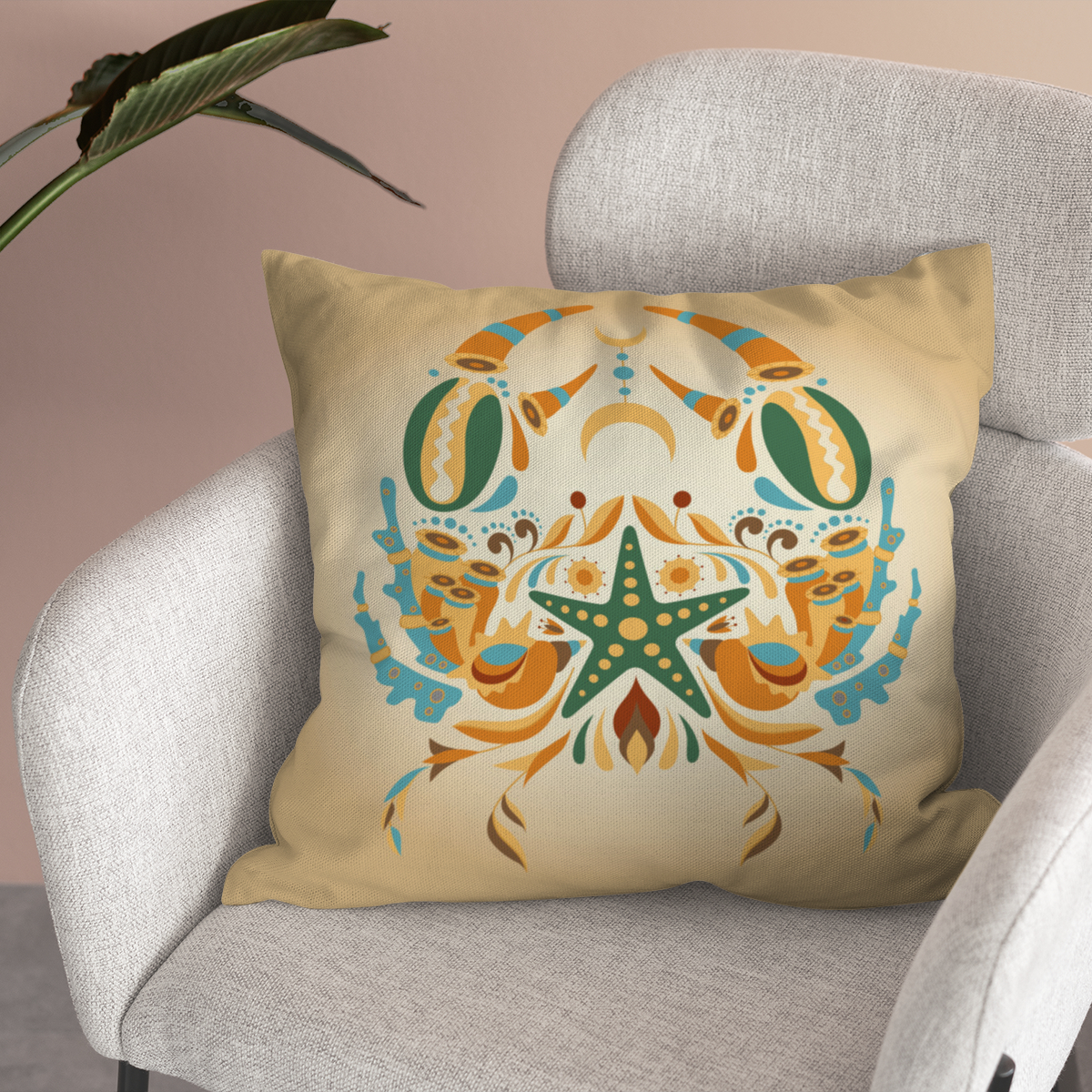 Samtkissen Zodiac Art – Krebs floral