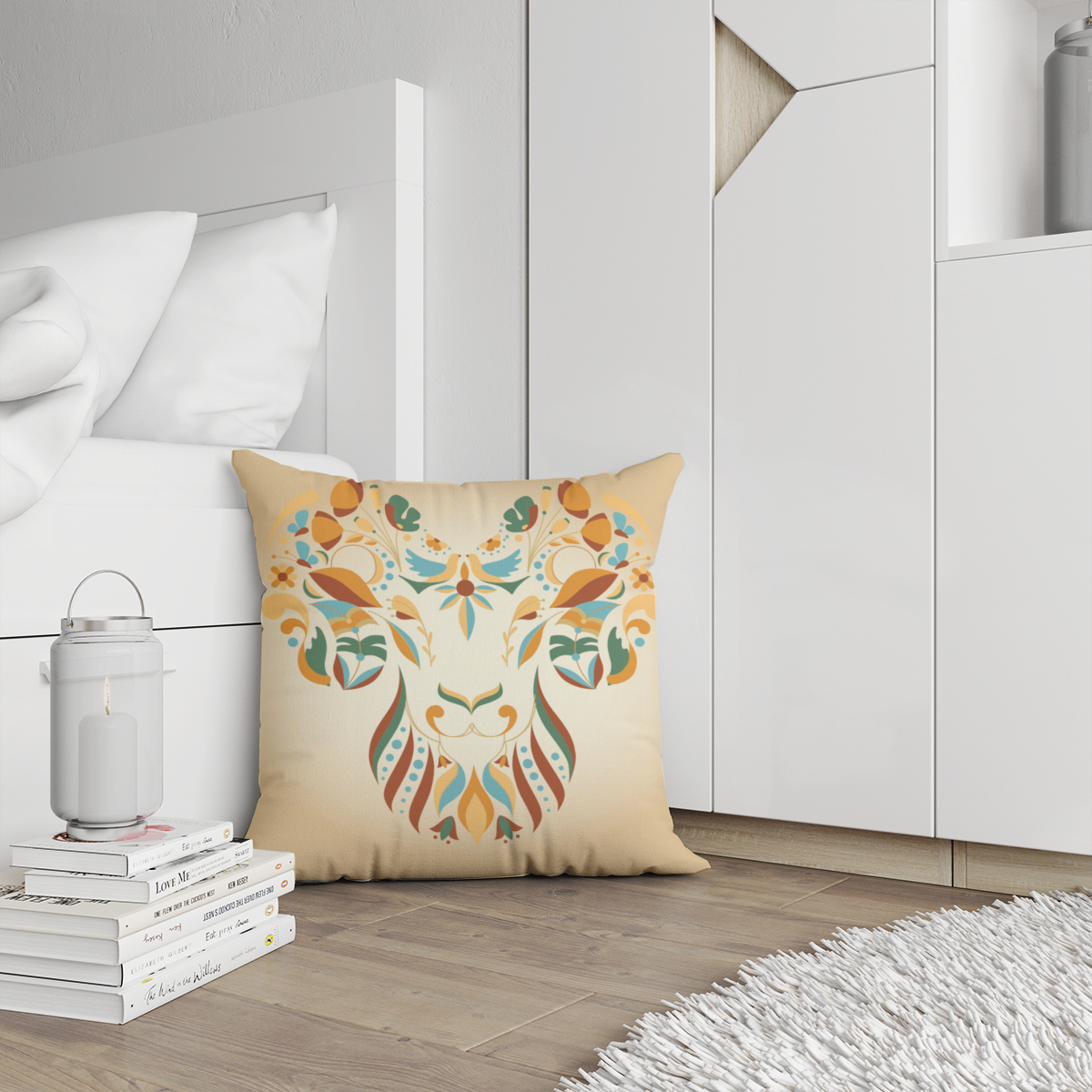 Samtkissen Zodiac Art – Widder floral