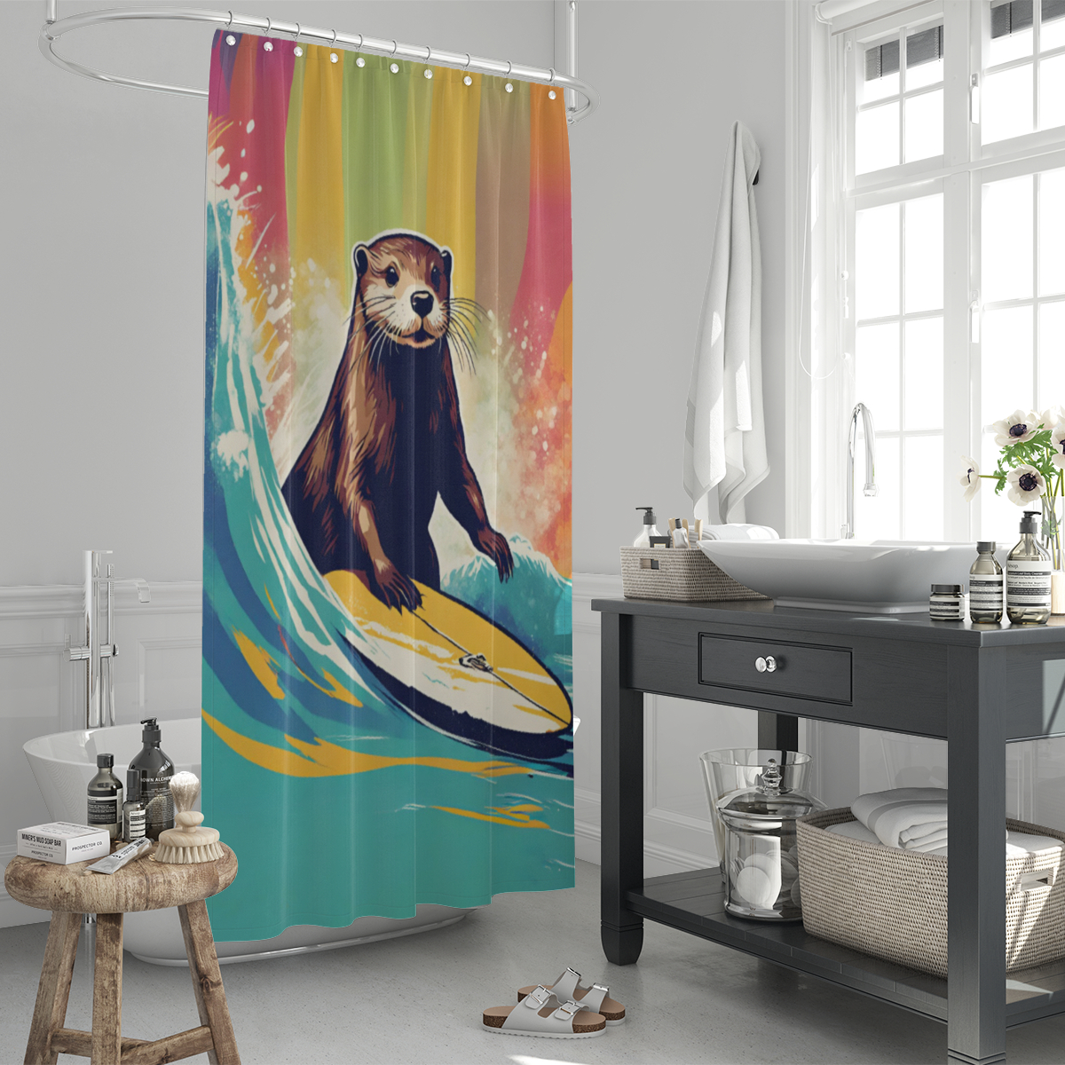 Duschvorhang Surfender Otter
