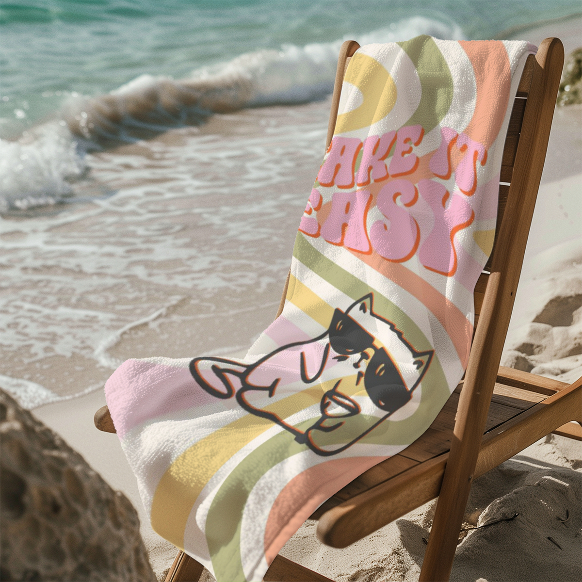 Strandtuch Take it easy like a cat