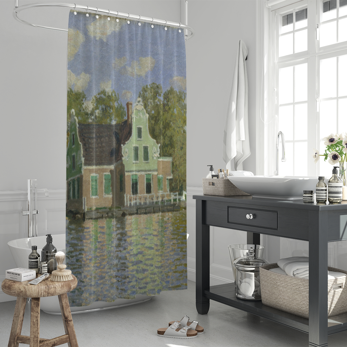Duschvorhang Monet - Häuser am Wasser