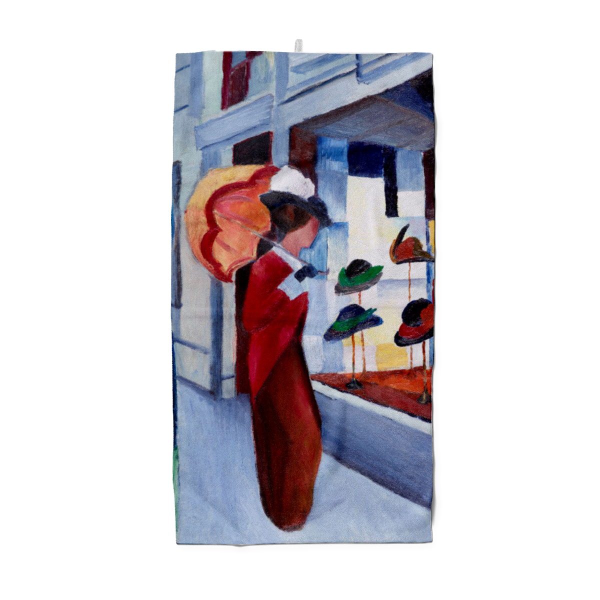 Badetuch Modes: Frau mit Sonnenschirm vor Hutladen - August Macke