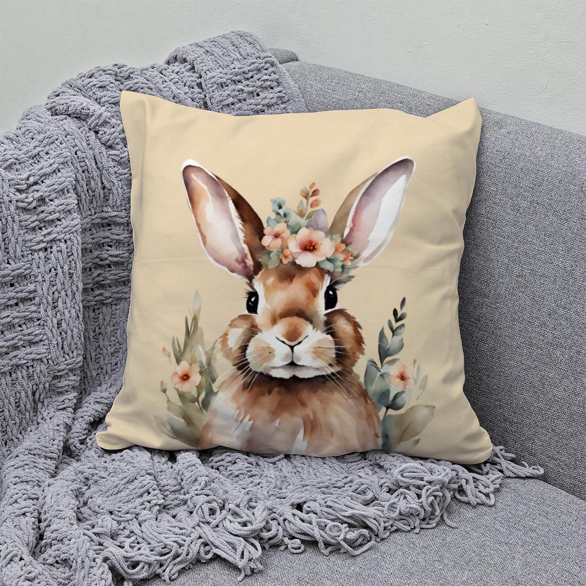 Samtkissenbezug Hase mit Blümchen