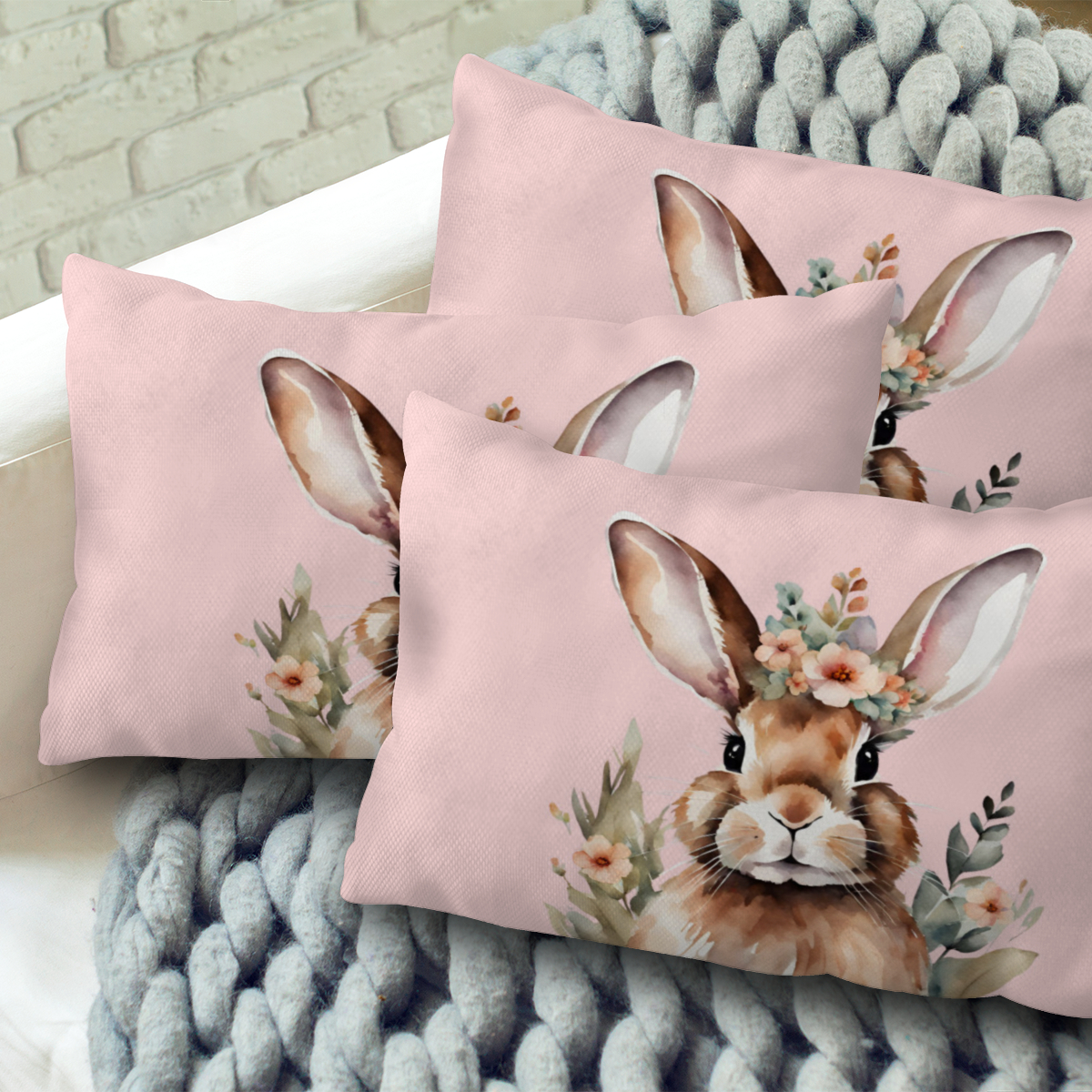 Kissenbezug Hase mit Blümchen