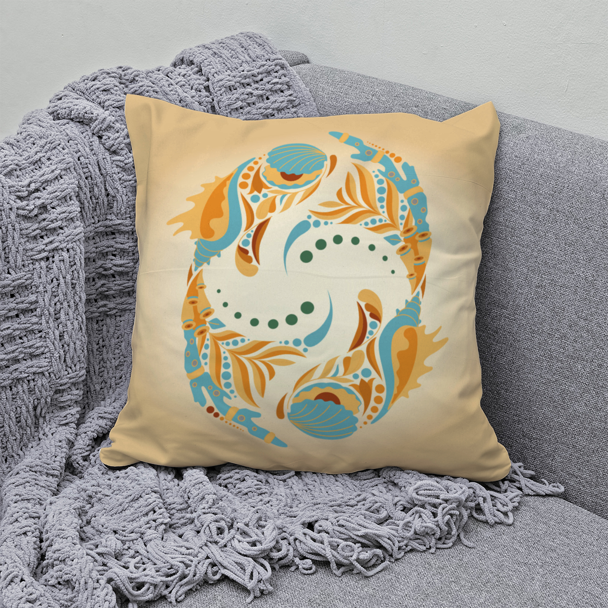 Samtkissen Zodiac Art – Fische floral
