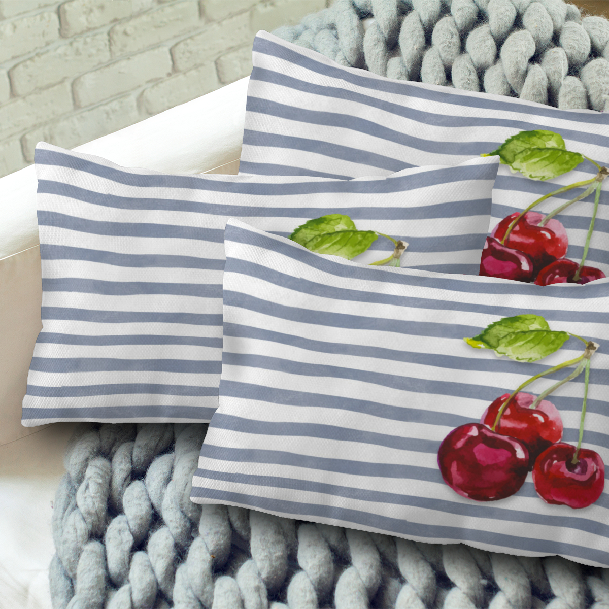 Samtkissenbezug Cherry Stripes